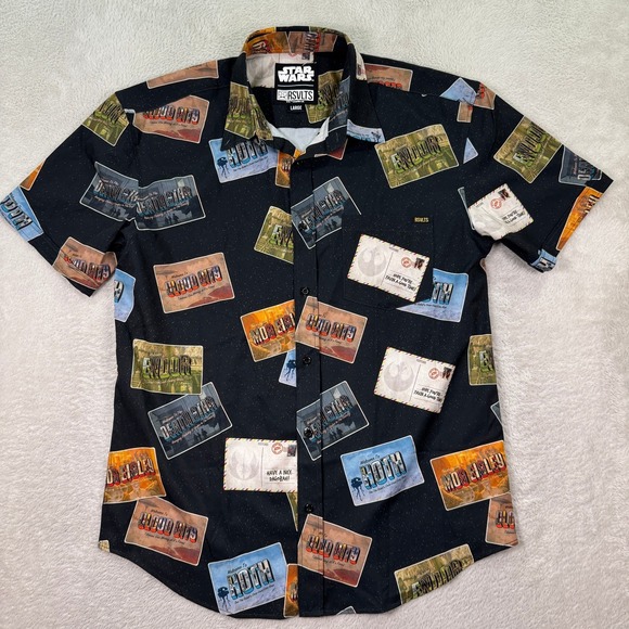 RSVLTS Star Wars Mens Large Postcard Button Up Shirt Short Sleeve Collared Funny